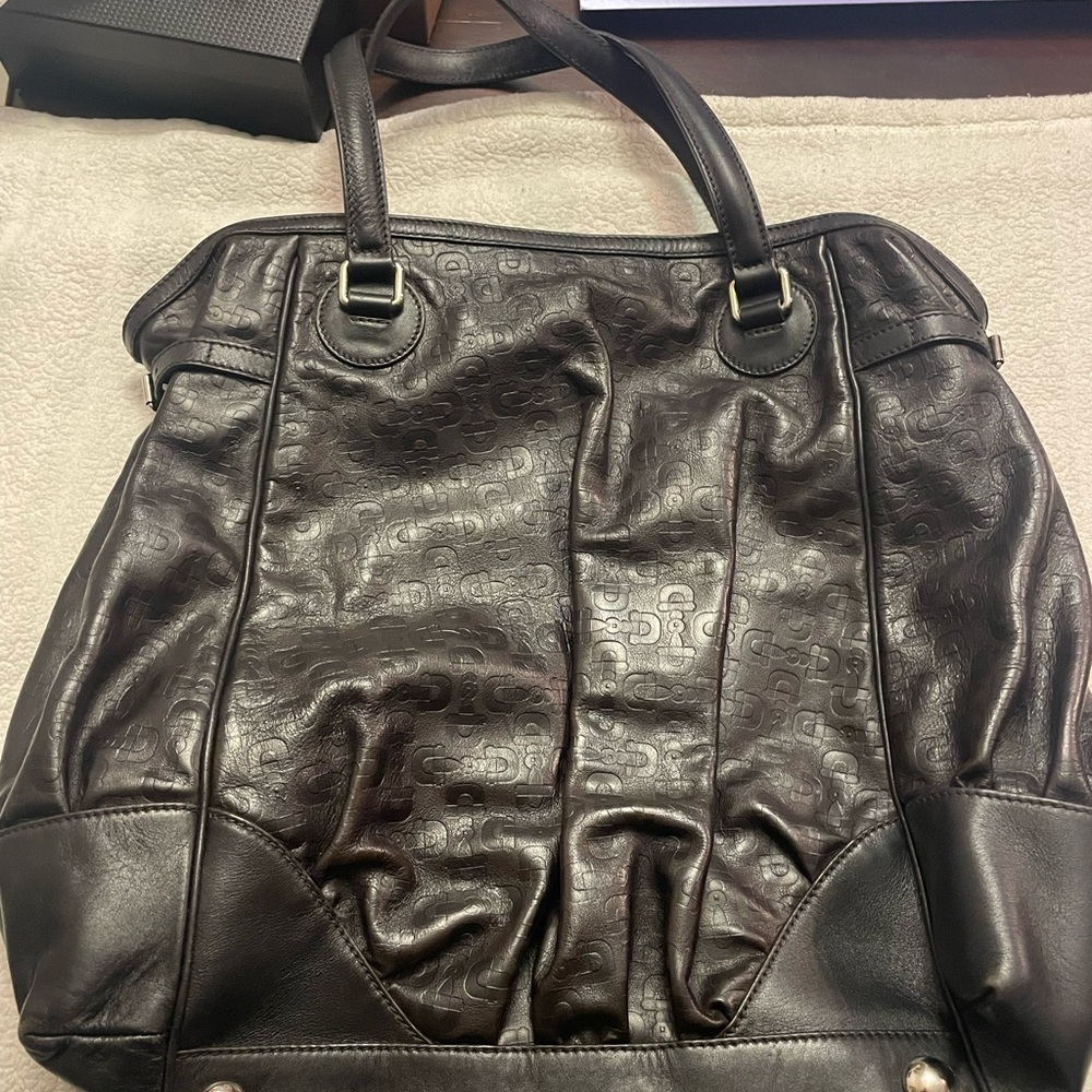 Gucci Black Embossed Leather Tote Bag